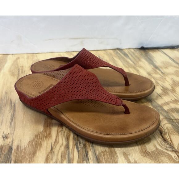 Fitflop Shoes - FitFlop Banda Perforated Leather Thong Toe-Post Sandal Size 5 Red Comfort Casual